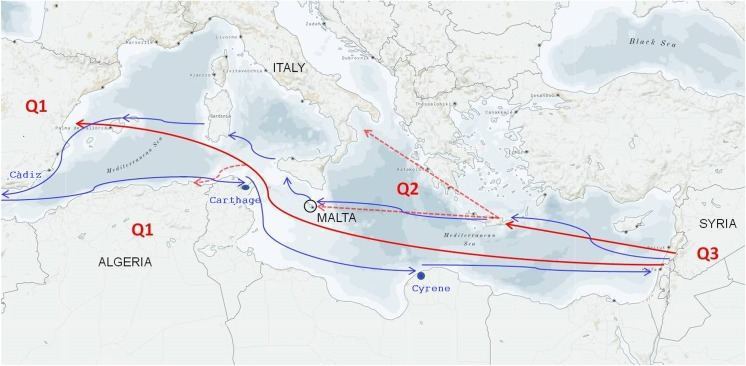Map of how the olive spread across the Mediterranean