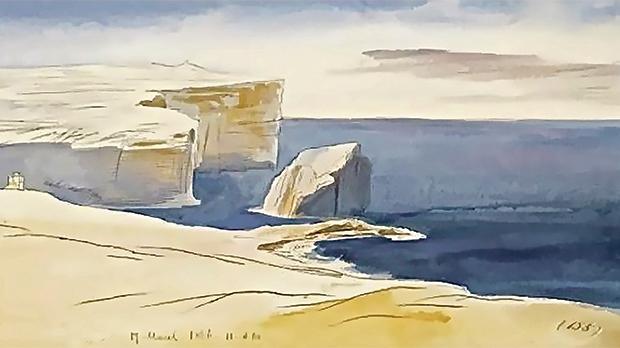 Dwejra and the Azure Window, drawn by Edward Lear