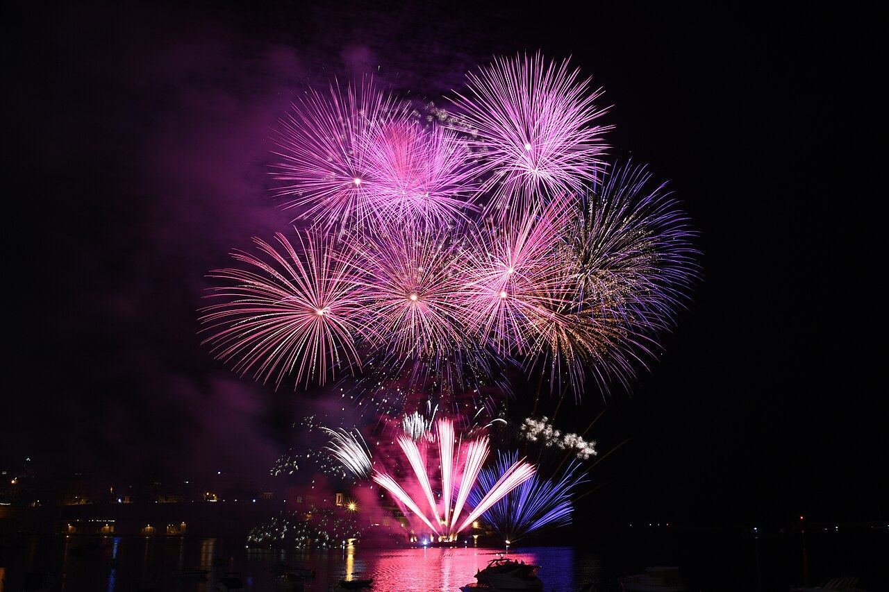 Fireworks over a Maltese harbour